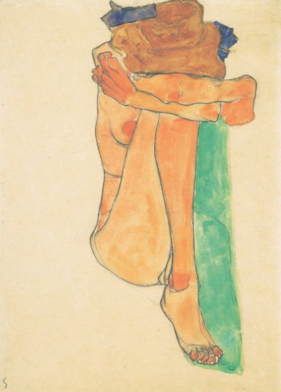 Nudo femminile con cuscini verdi da Egon Schiele